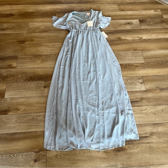 NWT Show Me Your Mumu Small Emily Empire Maxi Dress Steel Blue Chiffon - Picture 2 of 6